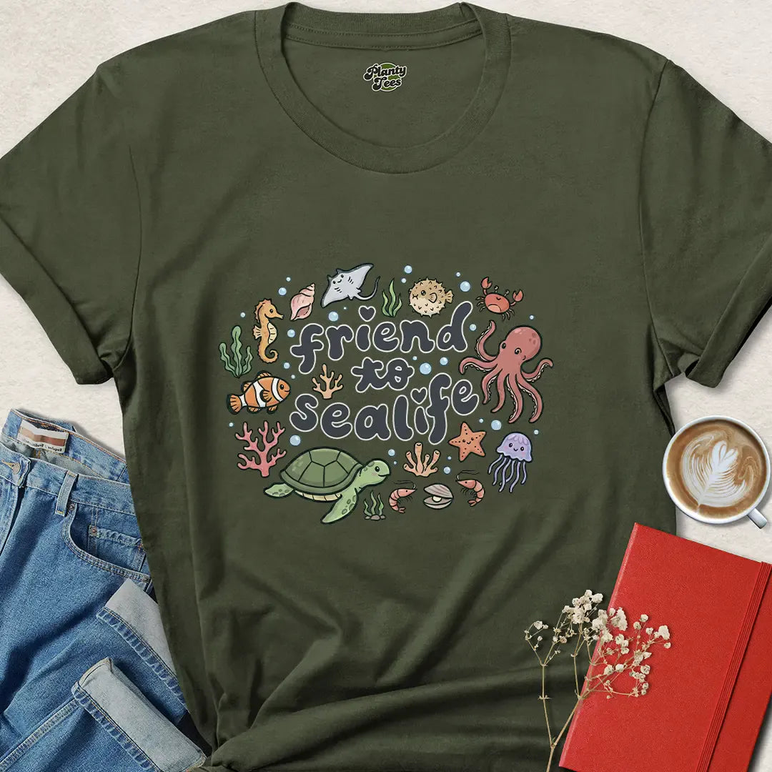 Friend to Sealife T-Shirt – Ocean Animal Rights Tee – Be Kind, Buy Now
