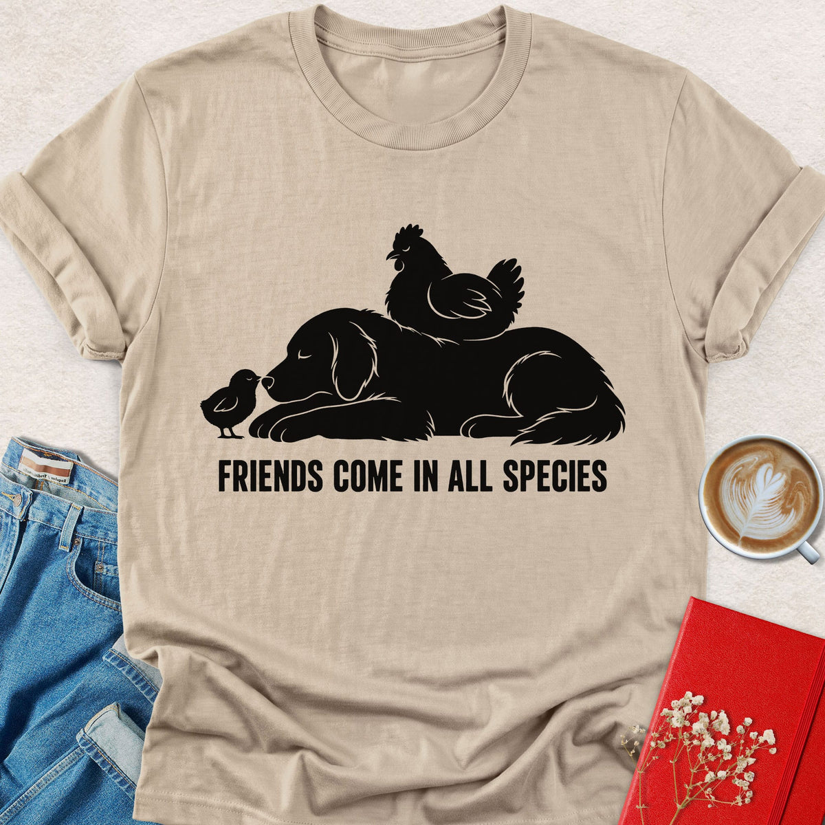 Sand T-shirt with black animal graphic and text