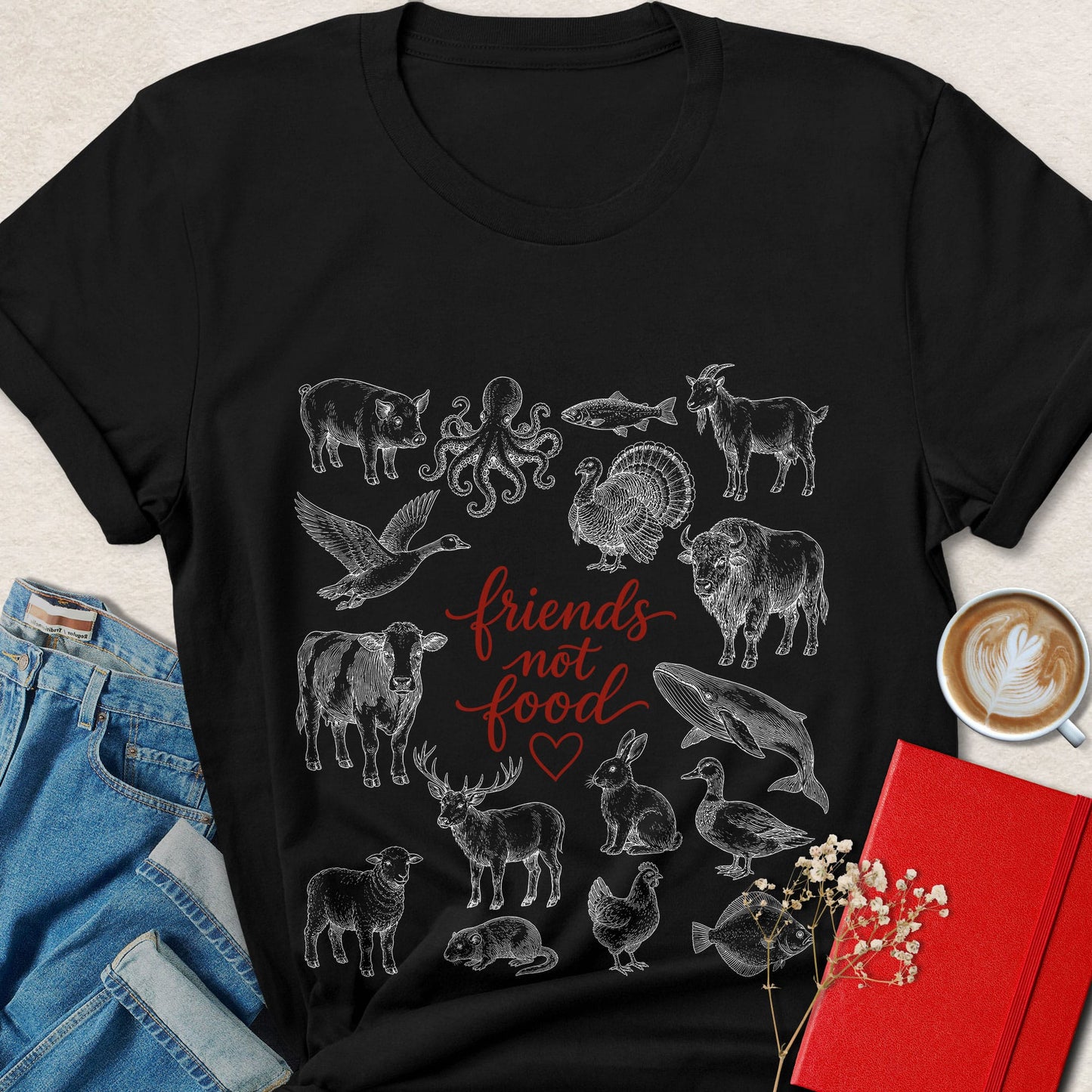 Friends Not Food Animal Rights Vegan T-Shirt