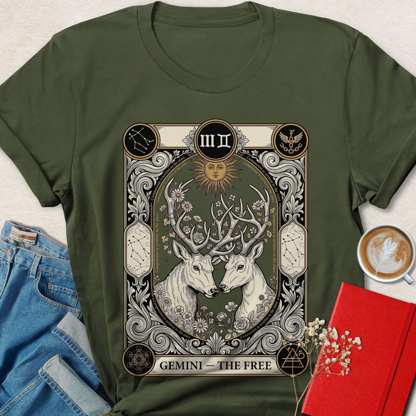 Gemini Tarot Vegan Shirt Zodiac Astrology Plant Based Tee