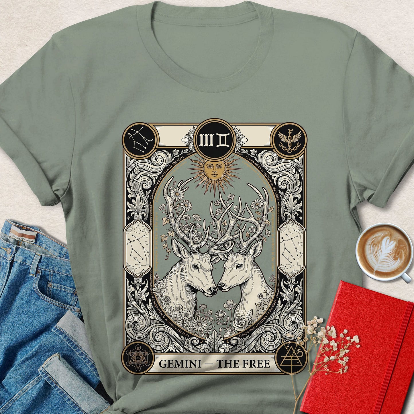 Gemini Tarot Vegan Shirt Zodiac Astrology Plant Based Tee