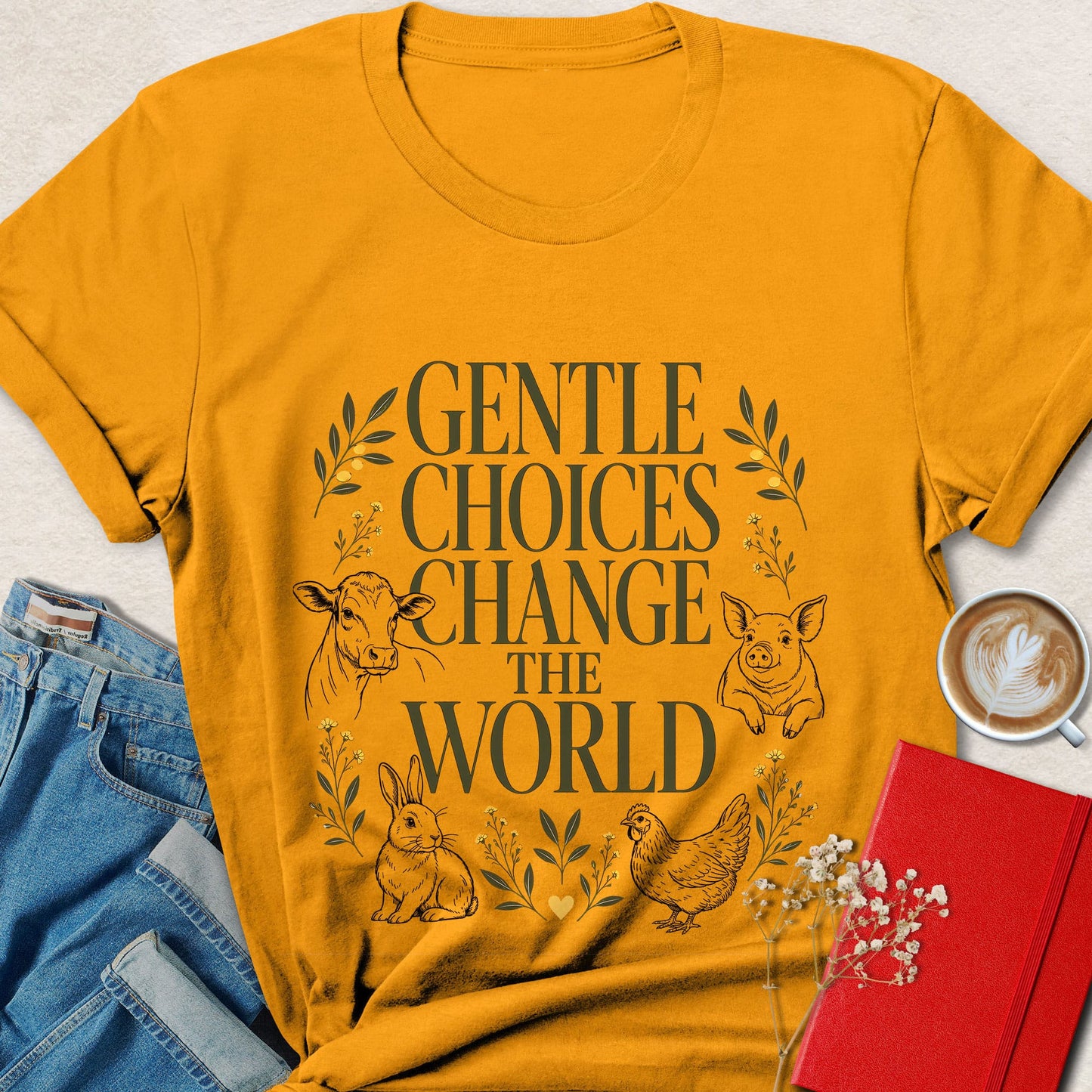Gentle Choices Change the World Farm Animal Vegan T-shirt