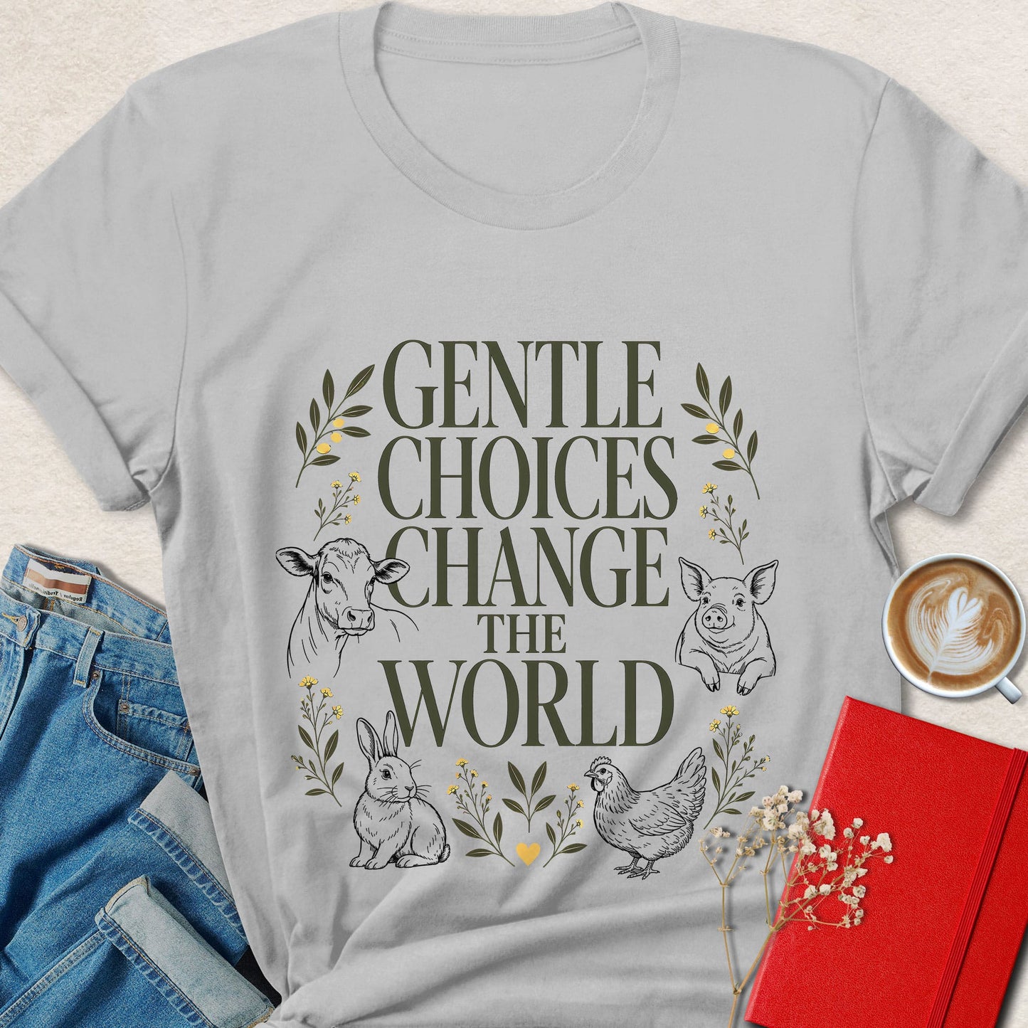Gentle Choices Change the World Farm Animal Vegan T-shirt