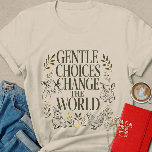 Gentle Choices Change the World Farm Animal Vegan T-shirt