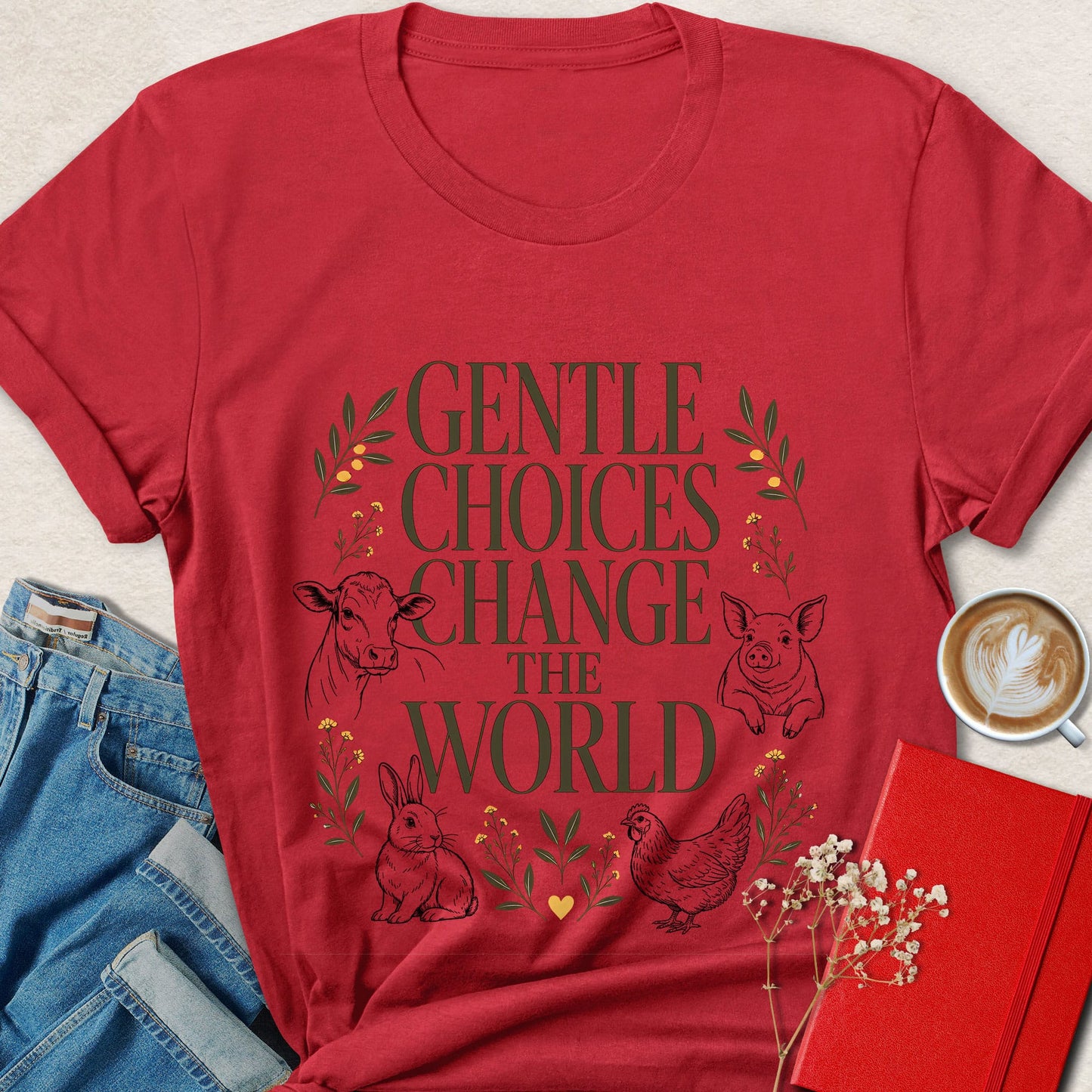 Gentle Choices Change the World Farm Animal Vegan T-shirt