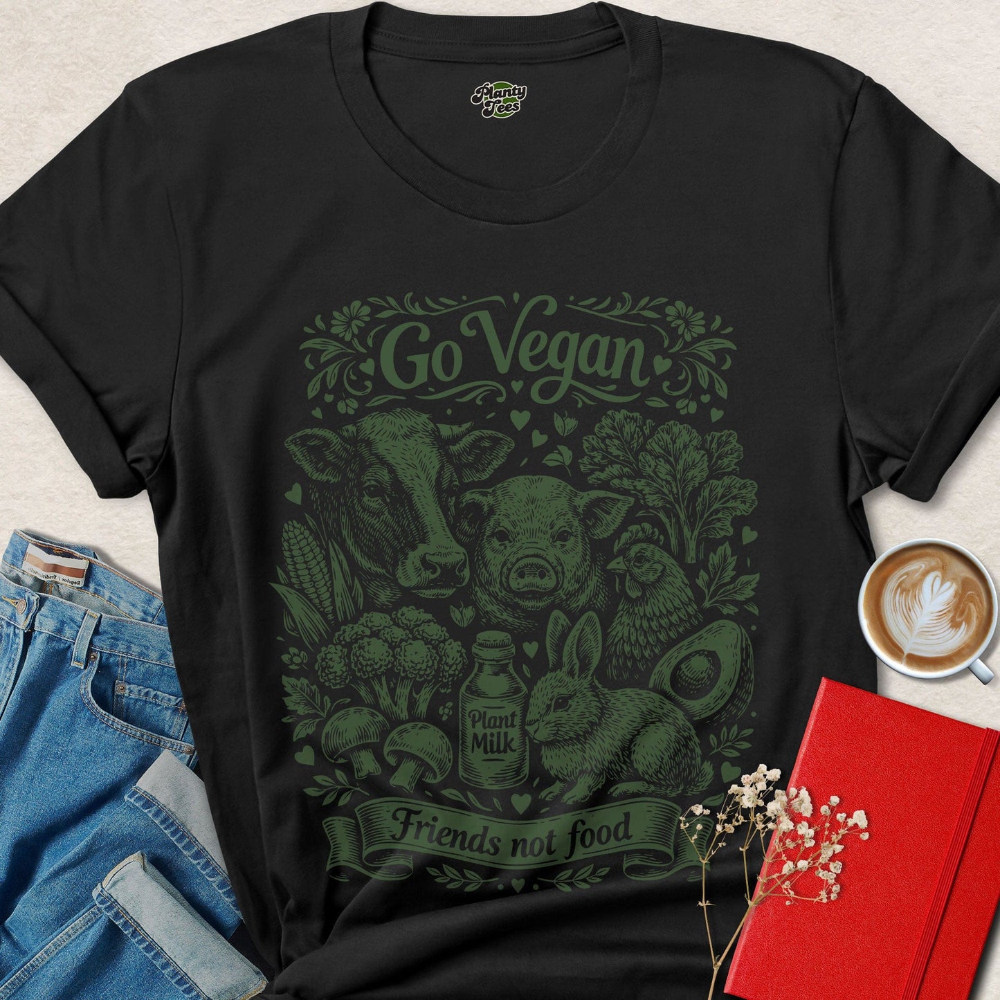 Go Vegan Friends Not Food Animal Rights Graphic Tee