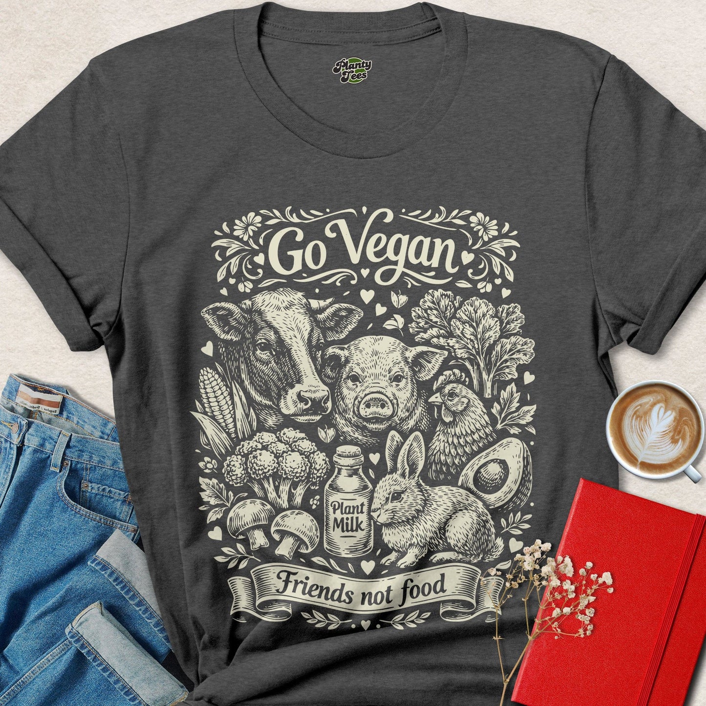 Go Vegan Friends Not Food Animal Rights Graphic Tee