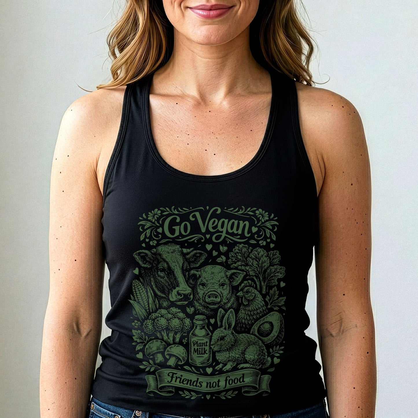 Go Vegan Friends Not Food Tank Top Animal Rights Shirt
