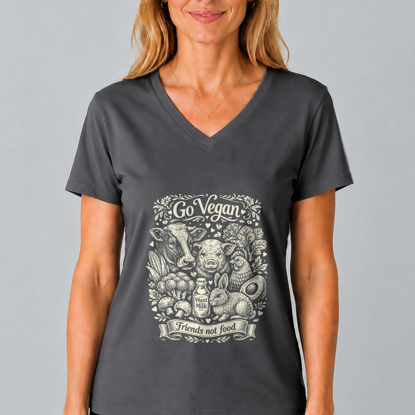 Go Vegan Friends Not Food V-Neck