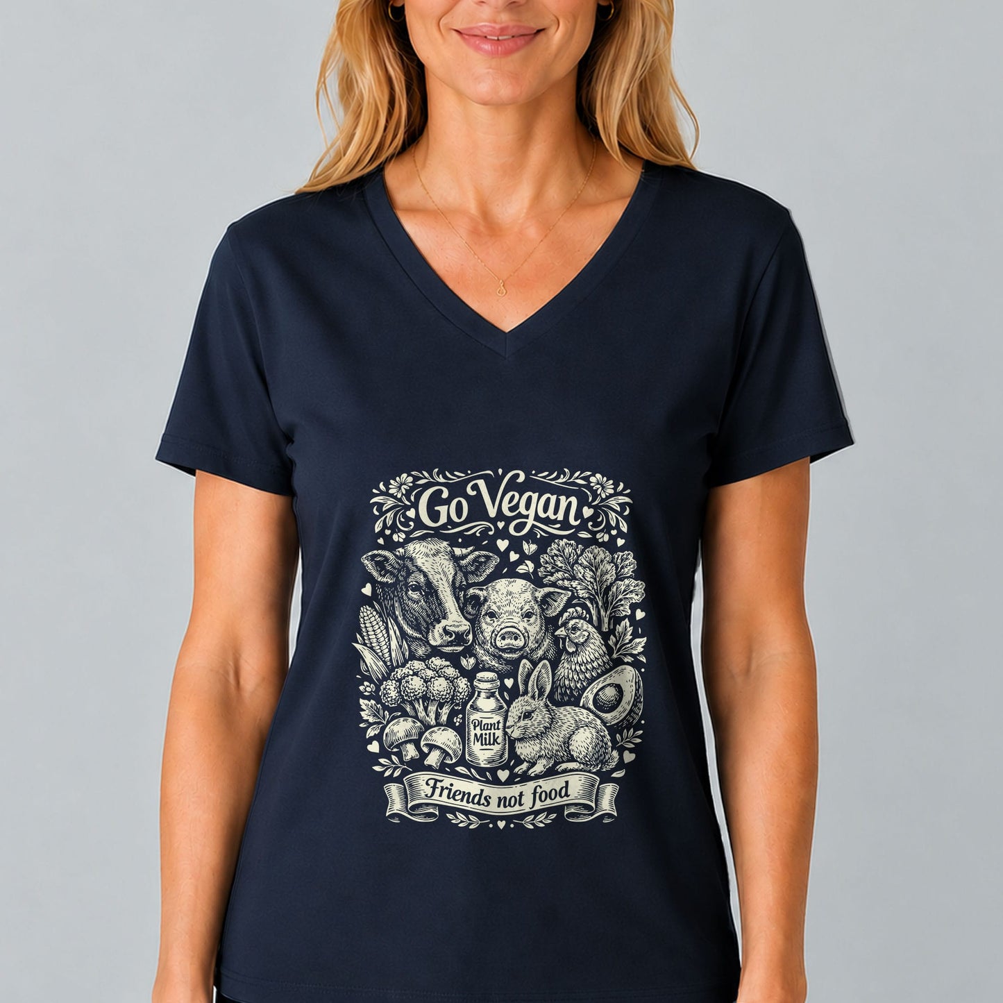 Go Vegan Friends Not Food V-Neck