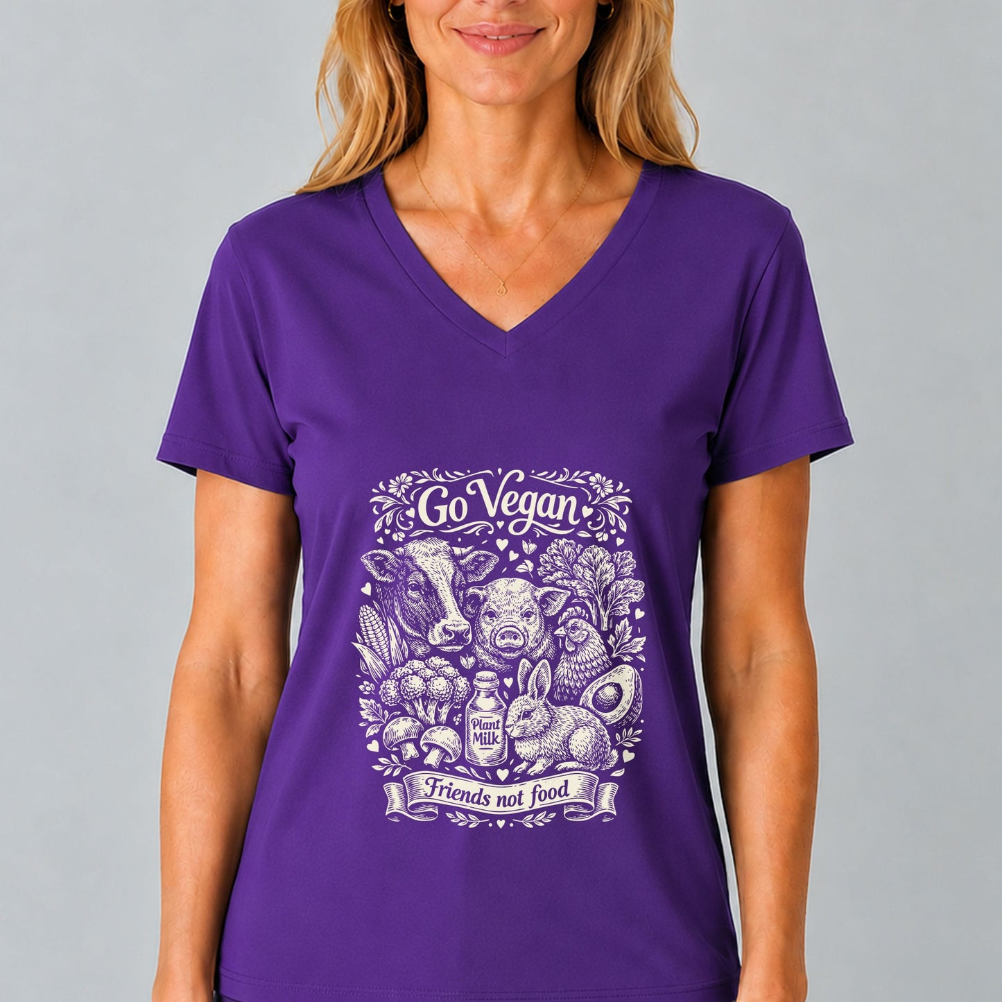 Go Vegan Friends Not Food V-Neck