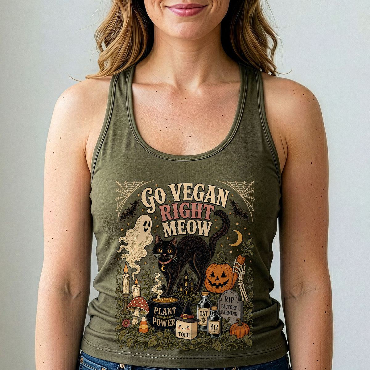 Go Vegan Right Meow Halloween Tank Top