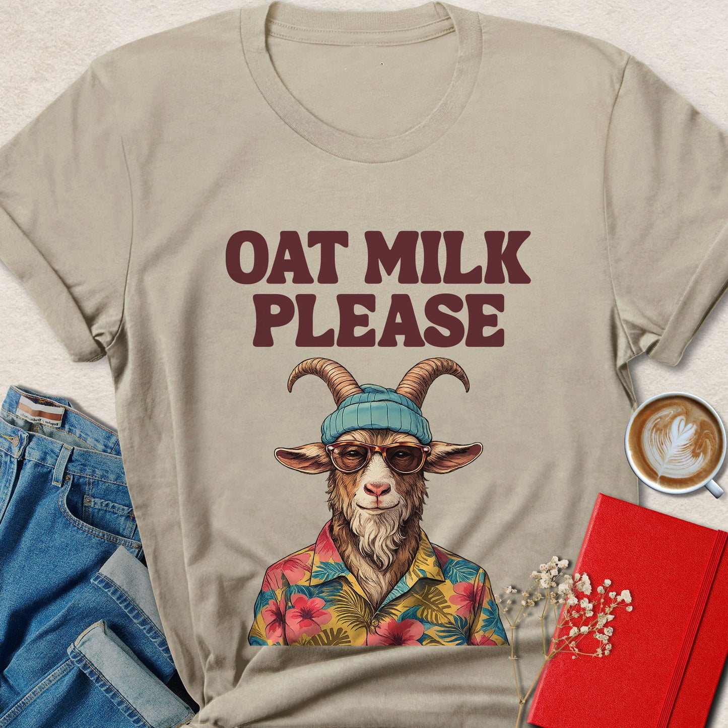 Oat Milk Please T-shirt | Funny Vegan Goat Graphic Tee