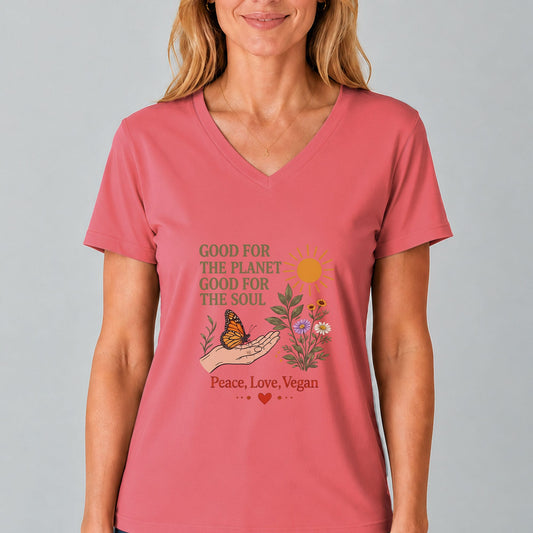 Good For The Planet Peace Love Vegan V Neck Shirt