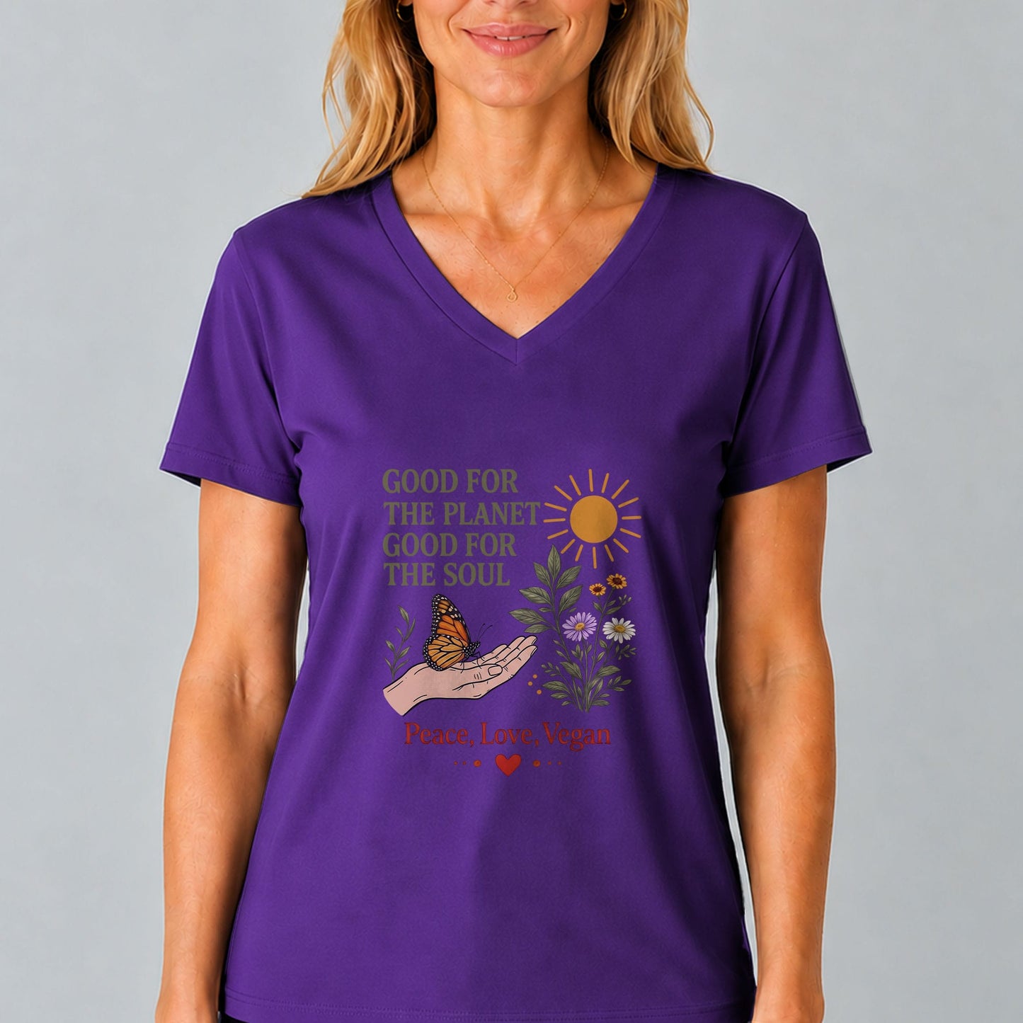 Good For The Planet Peace Love Vegan V Neck Shirt