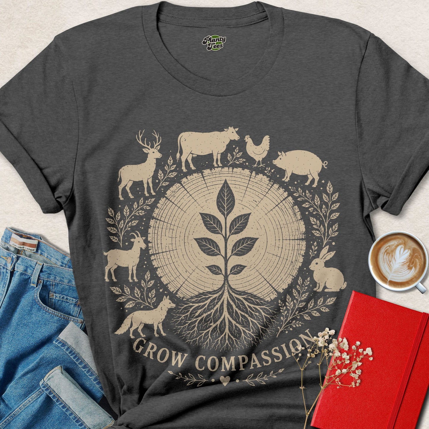 Grow Compassion Vegan Shirt Animal Rights Plant Based Tee