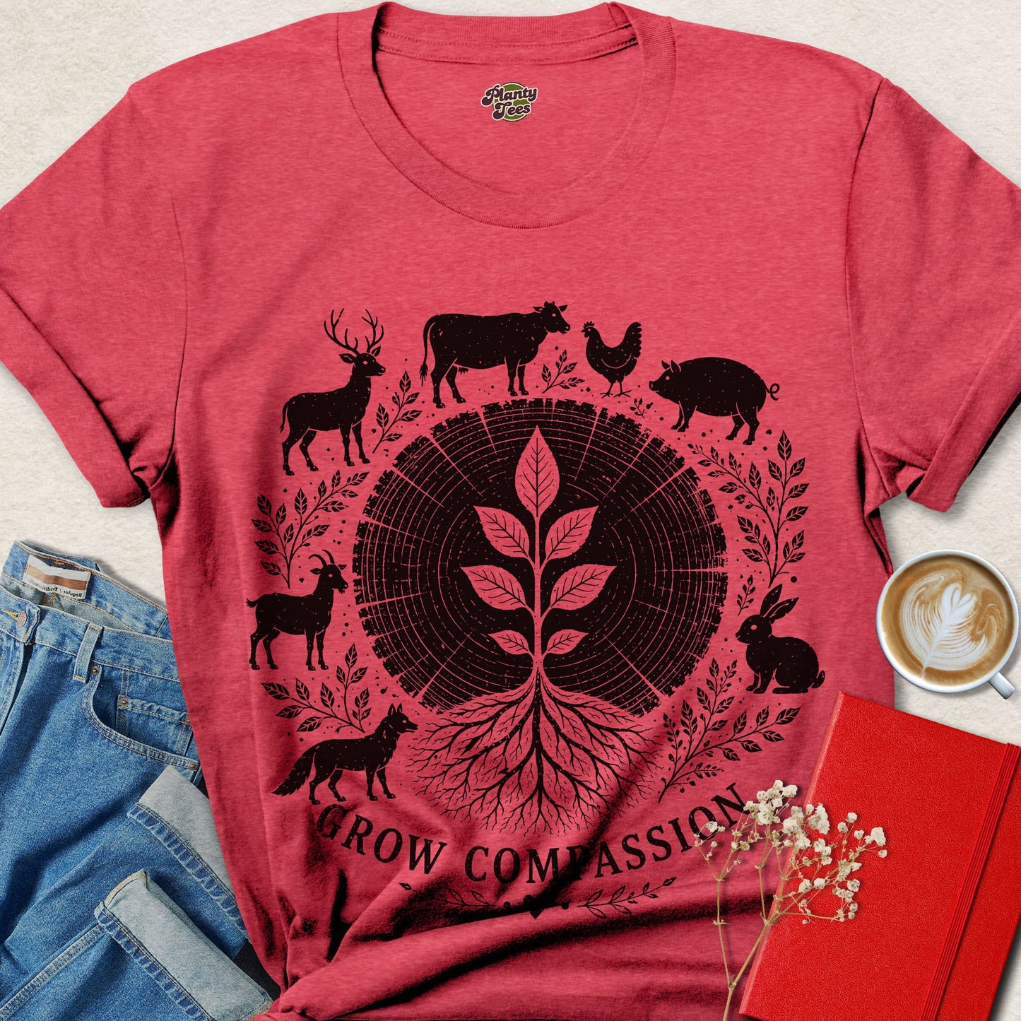 Grow Compassion Vegan Shirt Animal Rights Plant Based Tee