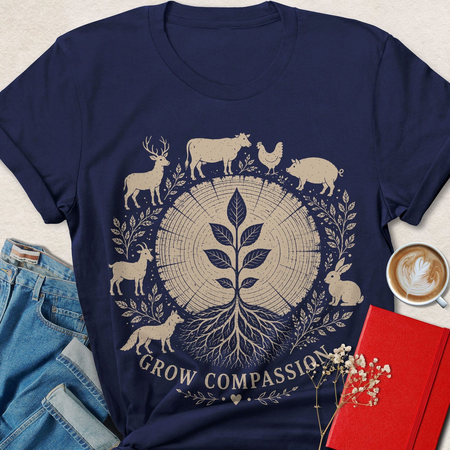 Grow Compassion Vegan Shirt Animal Rights Plant Based Tee