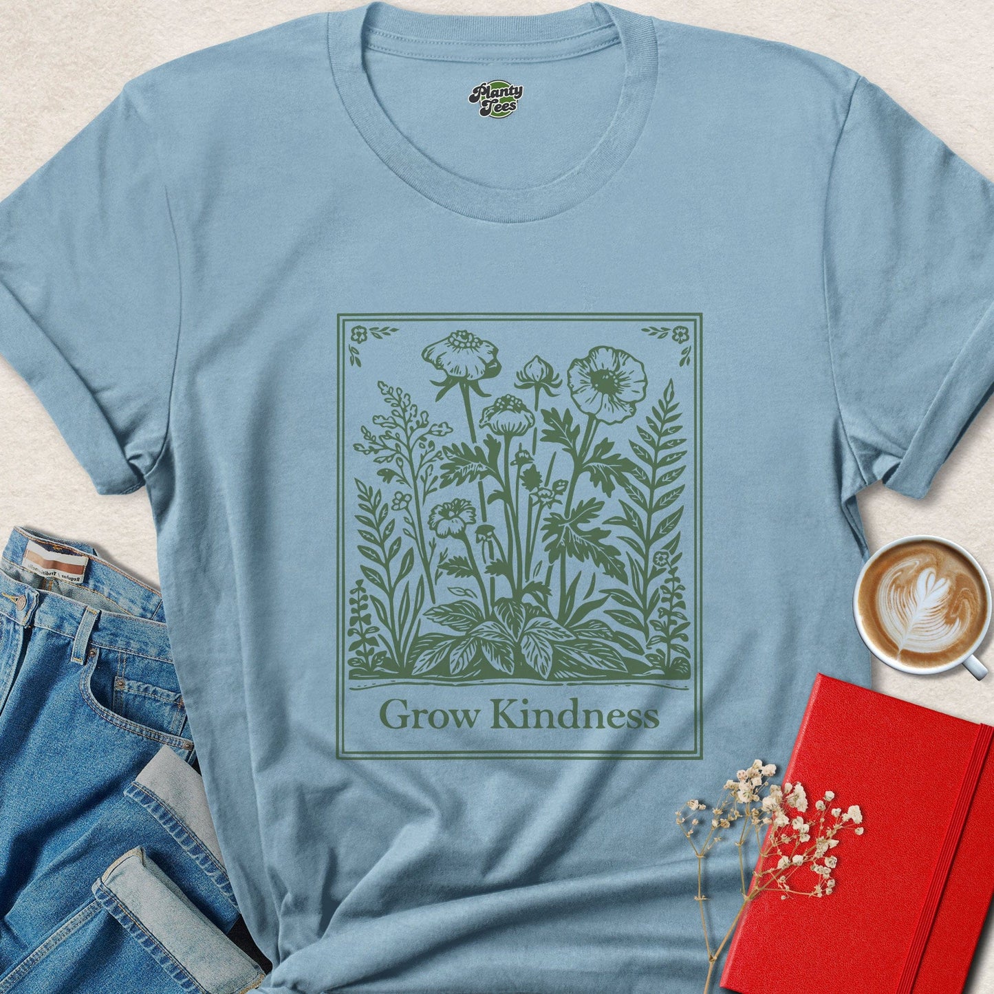 Grow Kindness Botanical Vegan Nature Graphic Tee