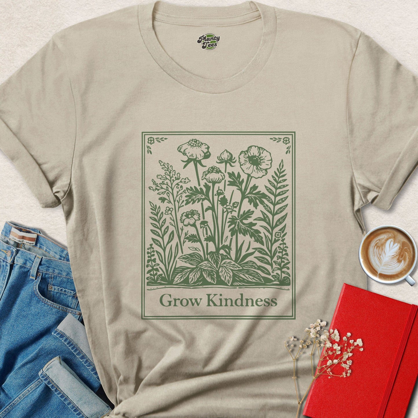 Grow Kindness Botanical Vegan Nature Graphic Tee