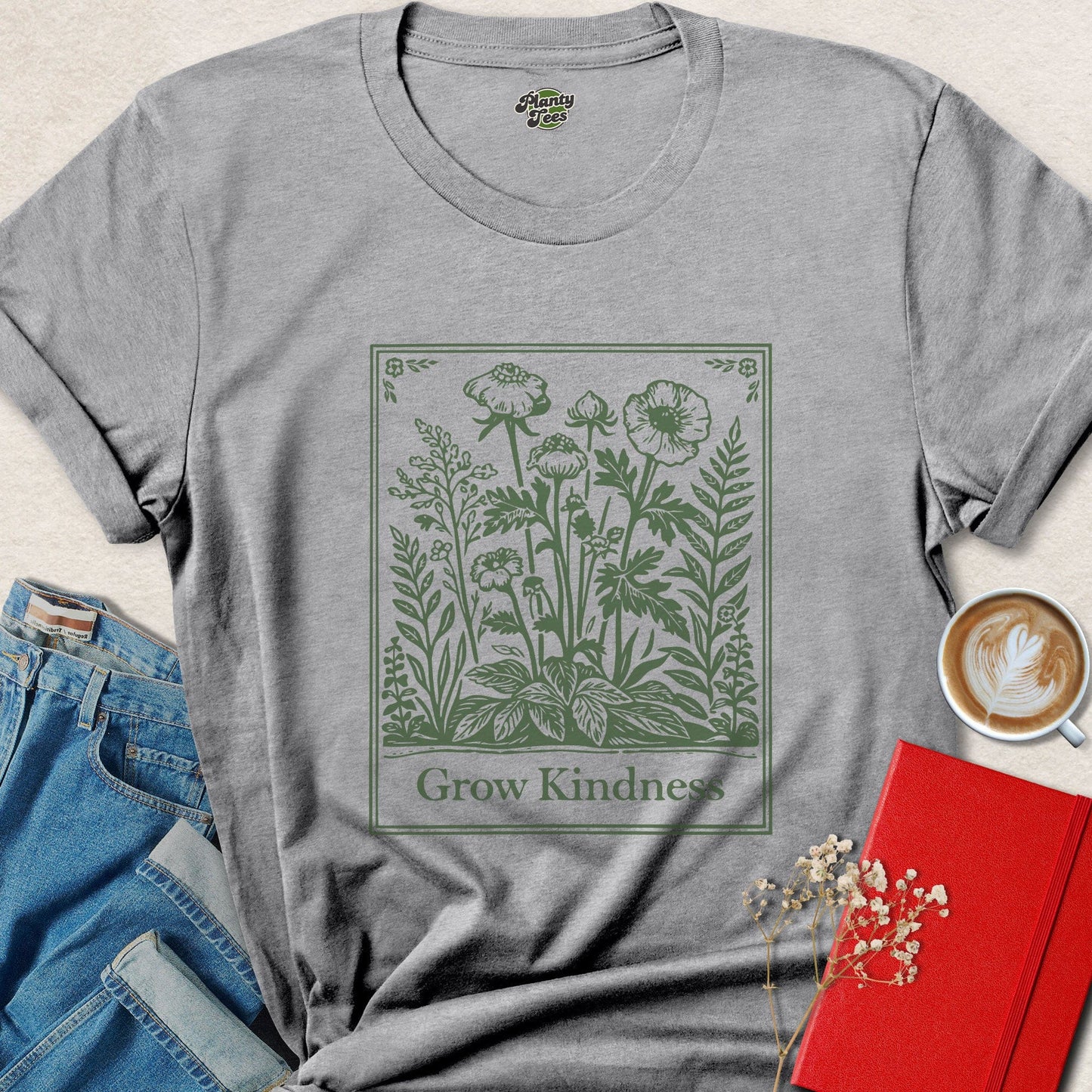Grow Kindness Botanical Vegan Nature Graphic Tee