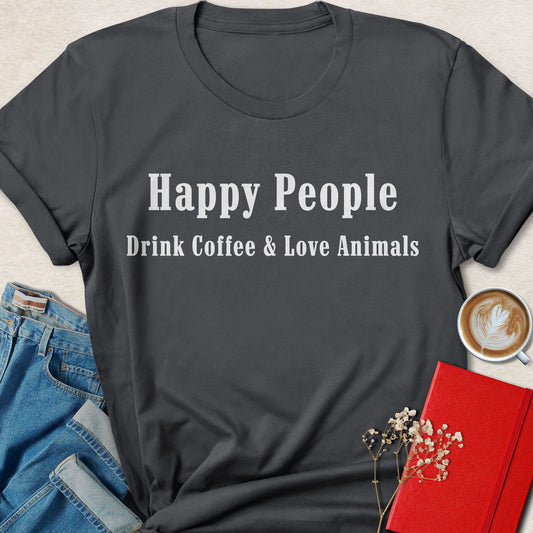 Happy People Drink Coffee & Love Animals Vintage Vegan T-Shirt