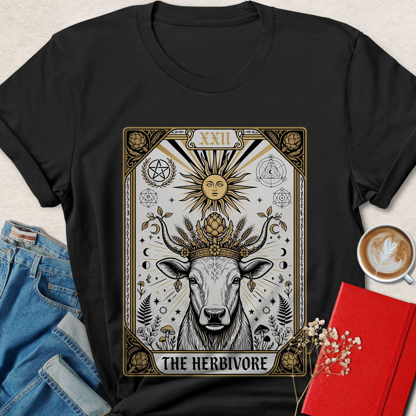 Herbivore Tarot Cow Vegan Shirt Mystical Plant Based Tee
