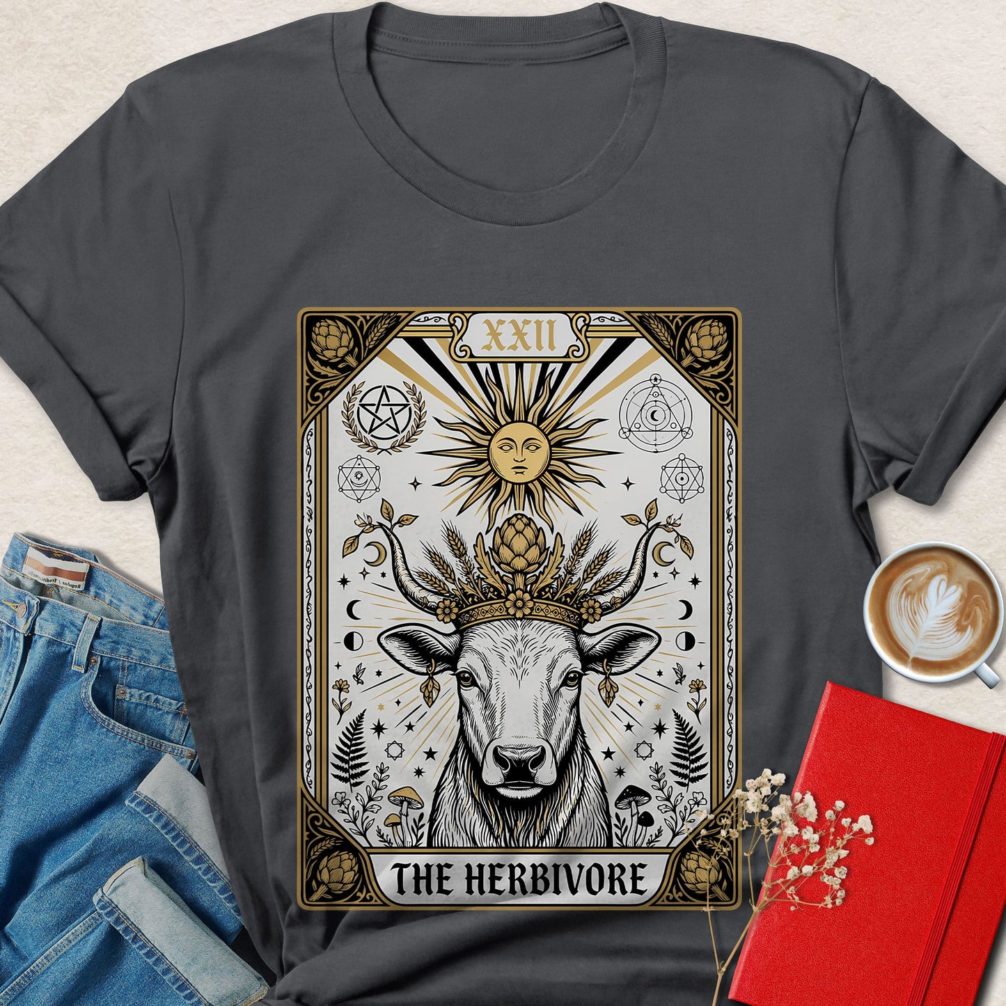 Herbivore Tarot Cow Vegan Shirt Mystical Plant Based Tee