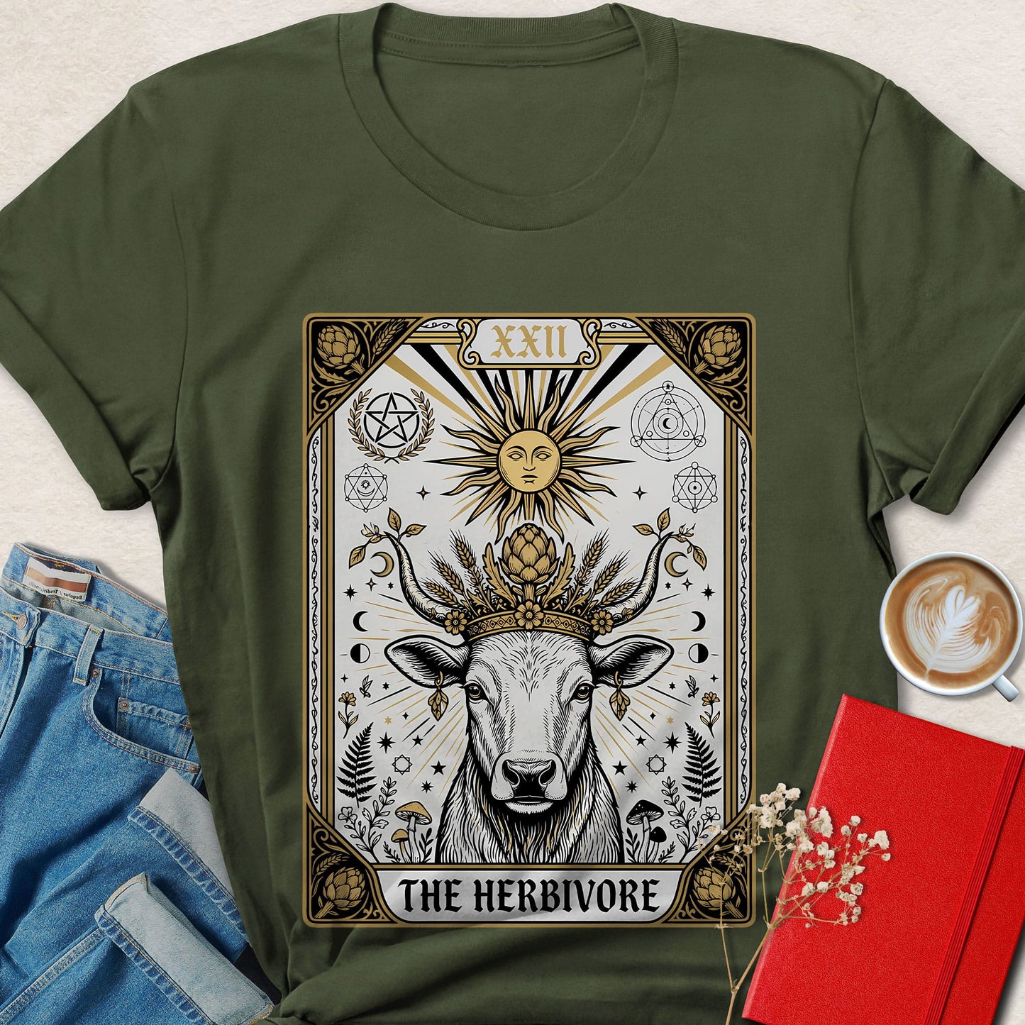 Herbivore Tarot Cow Vegan Shirt Mystical Plant Based Tee