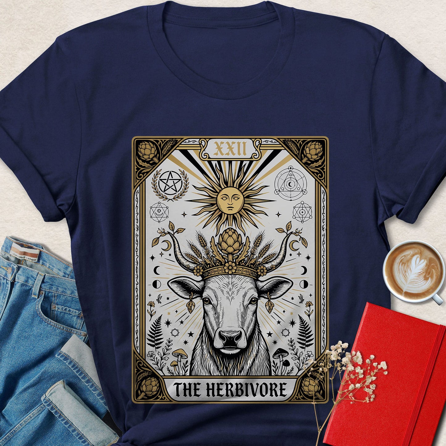 Herbivore Tarot Cow Vegan Shirt Mystical Plant Based Tee