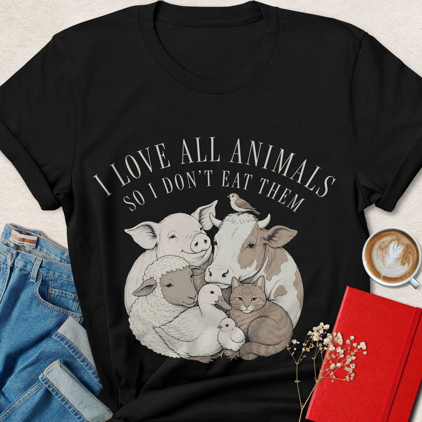 I Love All Animals So I Don't Eat Them Farm Animal Vegan T-shirt