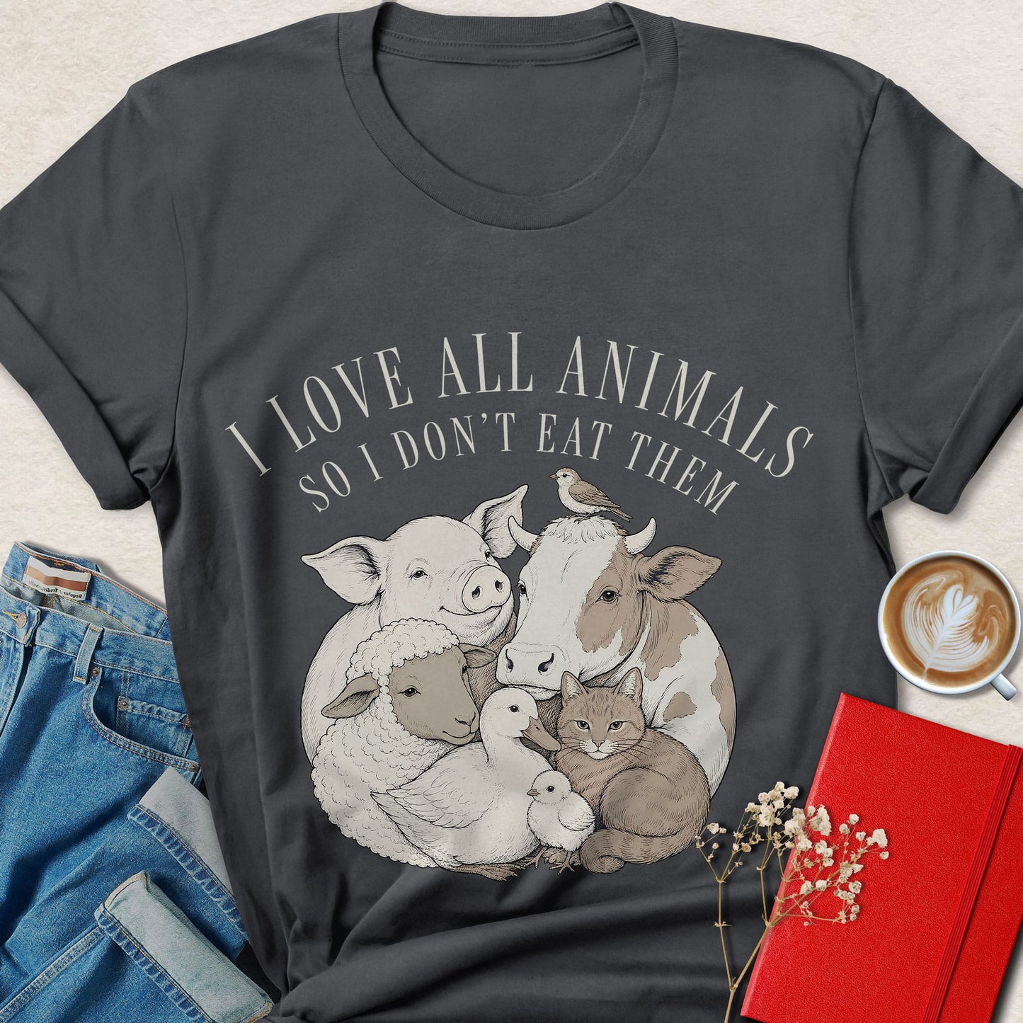 I Love All Animals So I Don't Eat Them Farm Animal Vegan T-shirt