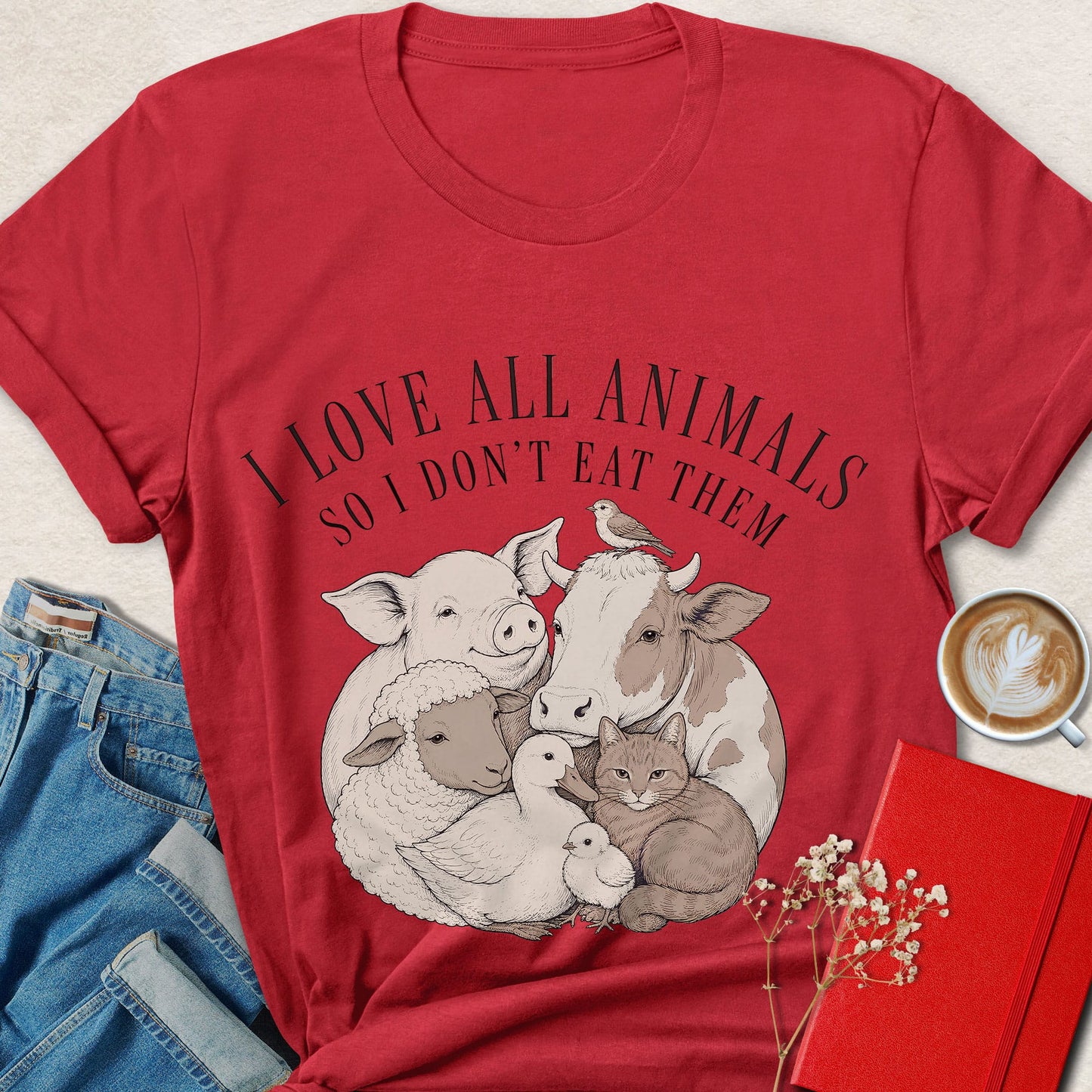 I Love All Animals So I Don't Eat Them Farm Animal Vegan T-shirt
