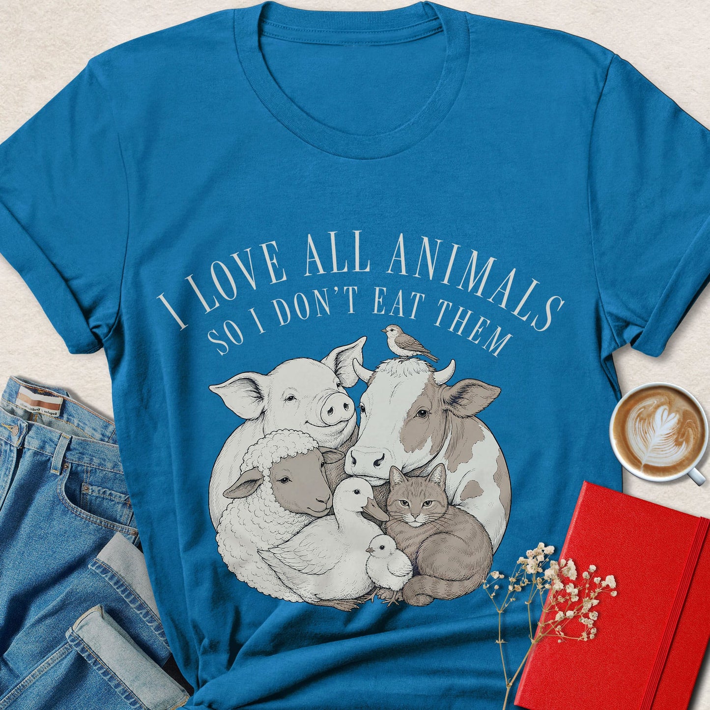 I Love All Animals So I Don't Eat Them Farm Animal Vegan T-shirt
