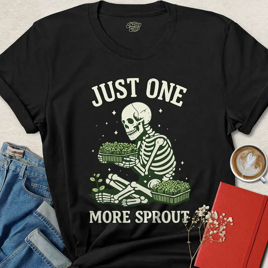 Funny Vegan Skeleton Shirt – Just One More Sprout Tee