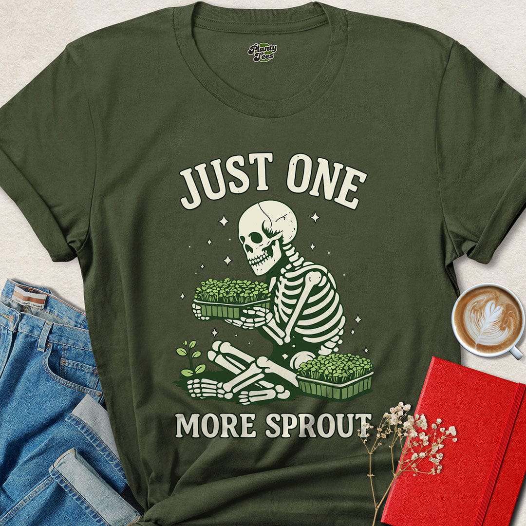 Funny Vegan Skeleton Shirt – Just One More Sprout Tee