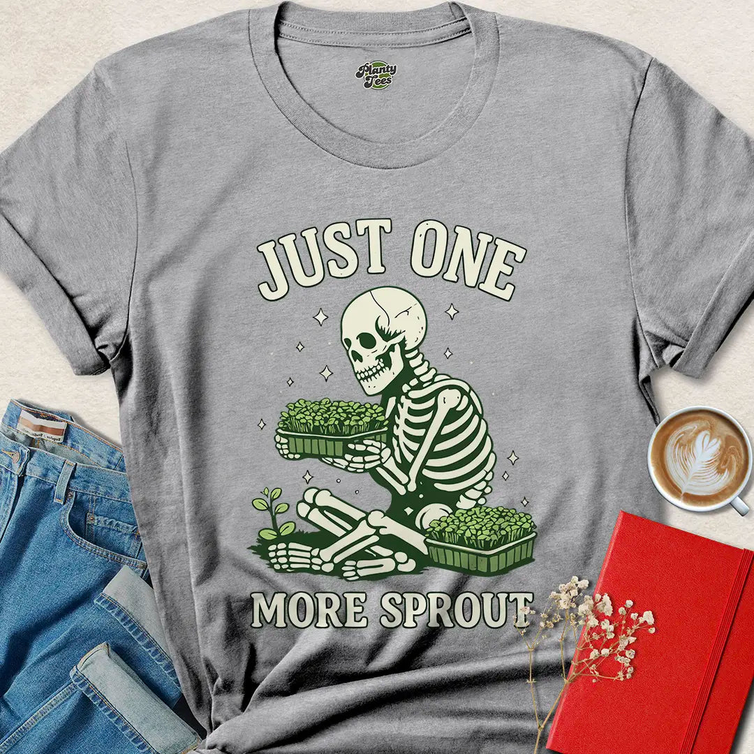 Funny Vegan Skeleton Shirt – Just One More Sprout Tee