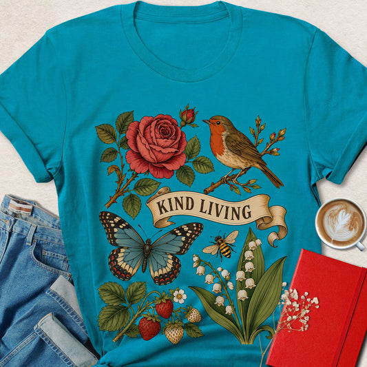 Kind Living Botanical Wildlife Illustration T-Shirt