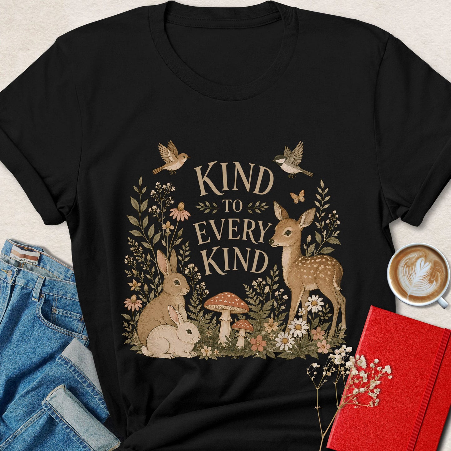 Kind To Every Kind Vegan Woodland Animal Graphic Shirt