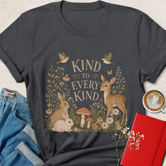 Kind To Every Kind Vegan Woodland Animal Graphic Shirt