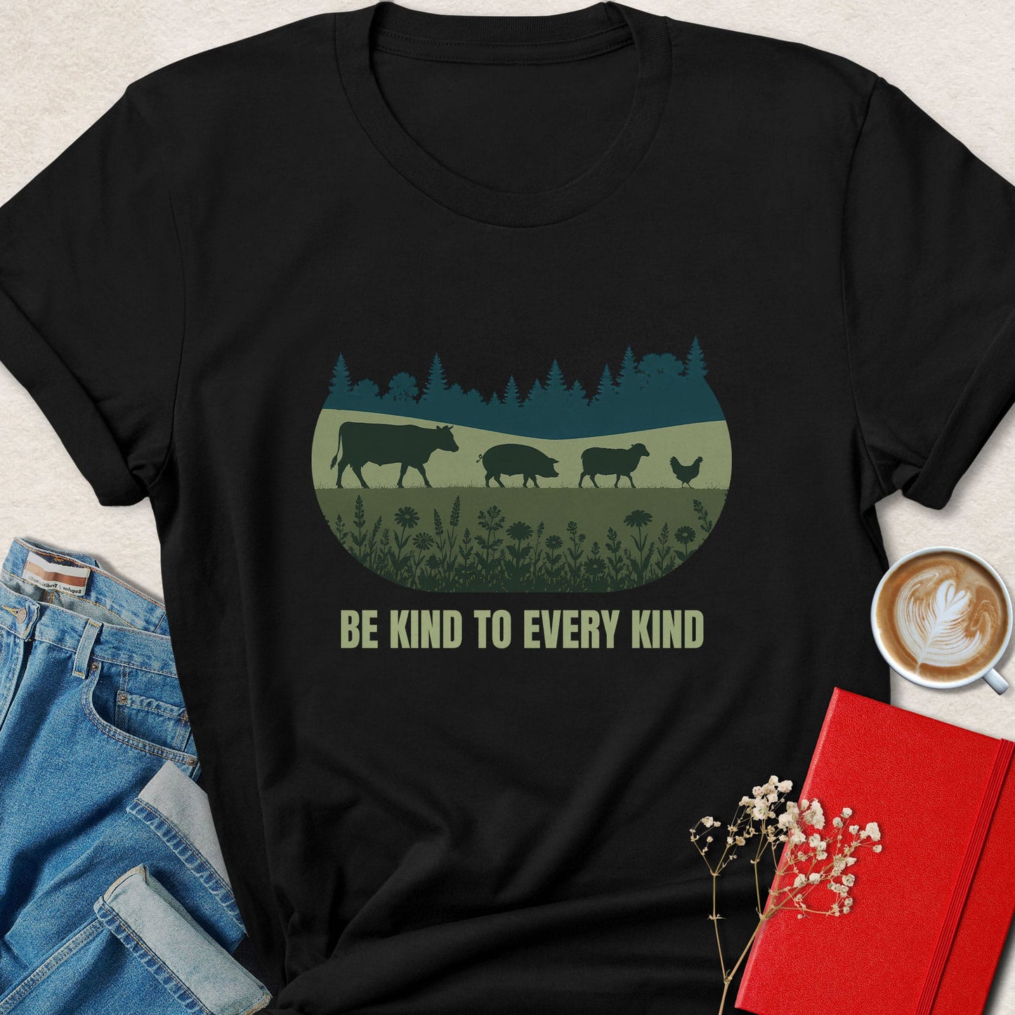 Be Kind to Every Kind Farm Animal Silhouette Vegan T-shirt