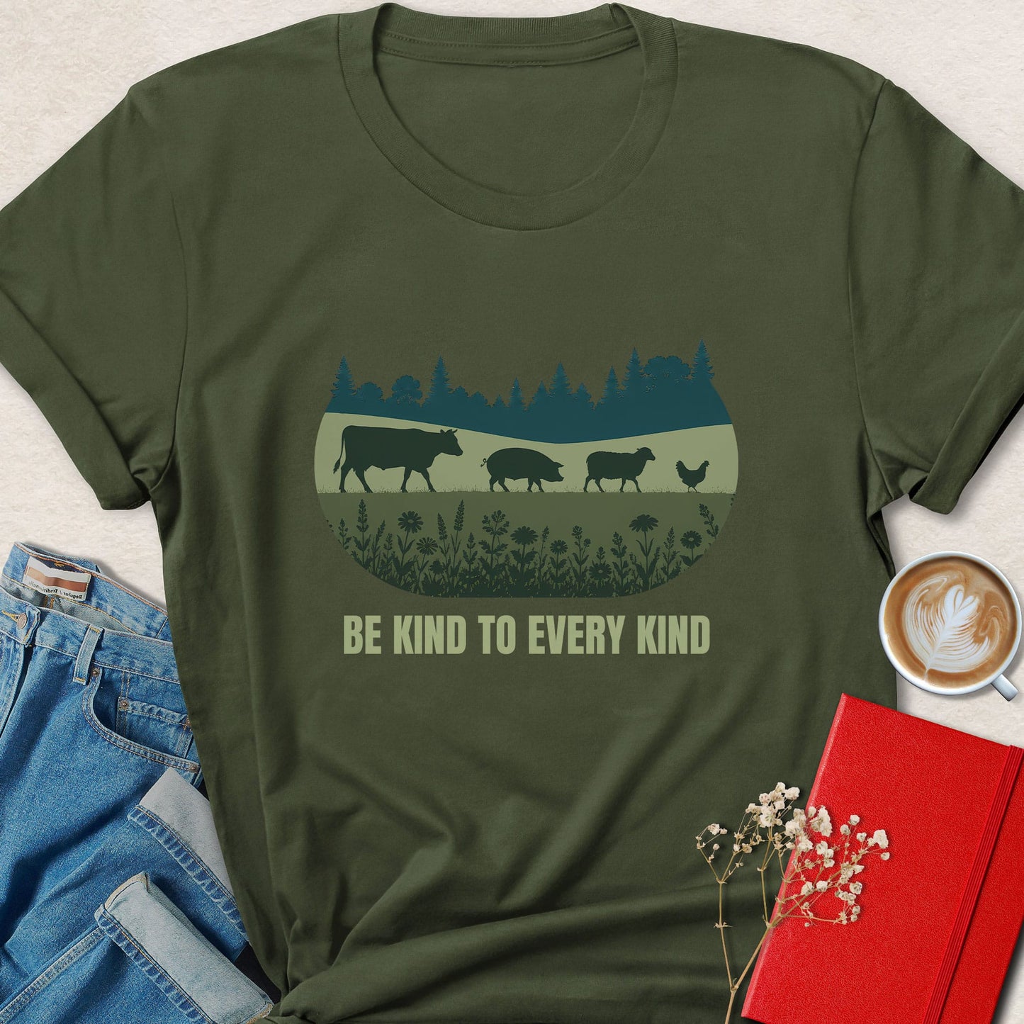 Be Kind to Every Kind Farm Animal Silhouette Vegan T-shirt