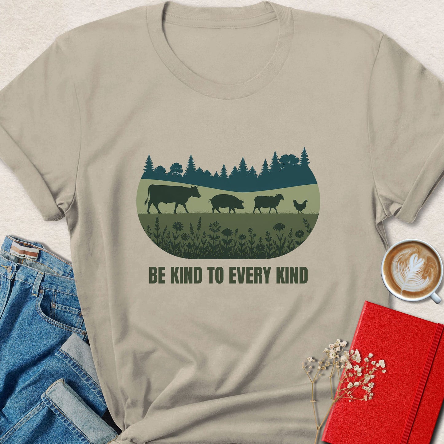 Be Kind to Every Kind Farm Animal Silhouette Vegan T-shirt