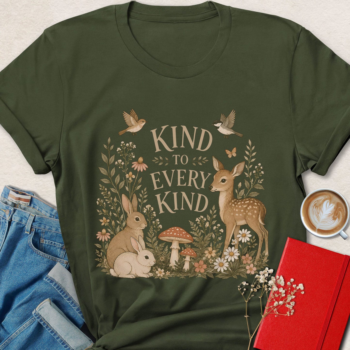 Kind To Every Kind Vegan Woodland Animal Graphic Shirt