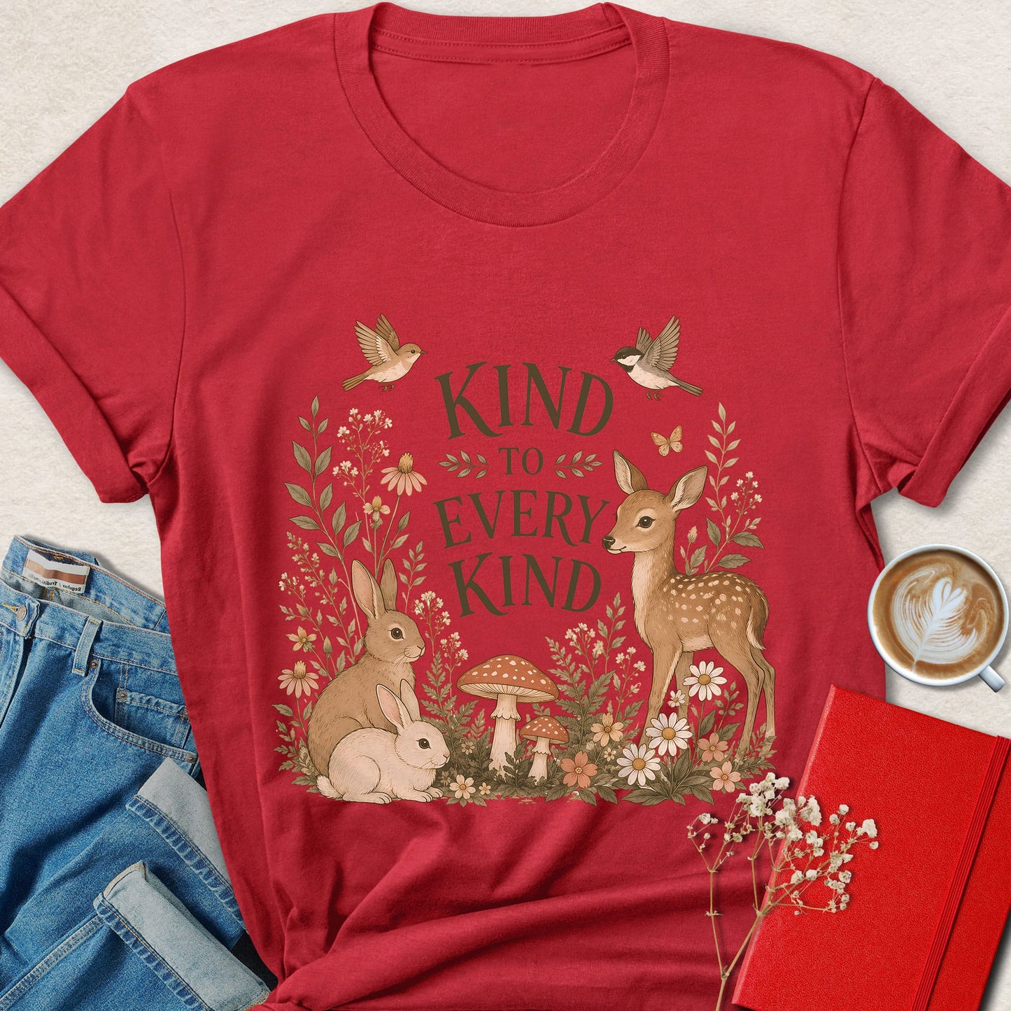 Kind To Every Kind Vegan Woodland Animal Graphic Shirt