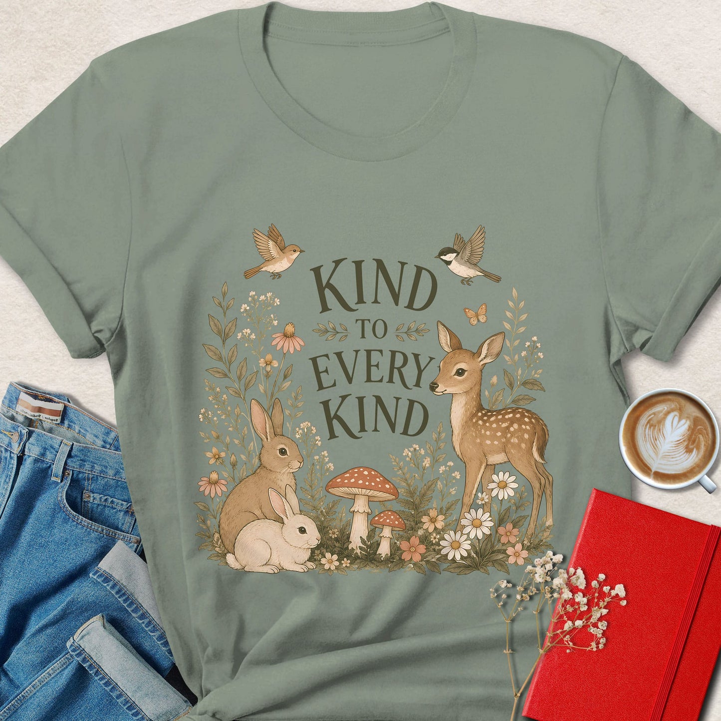 Kind To Every Kind Vegan Woodland Animal Graphic Shirt