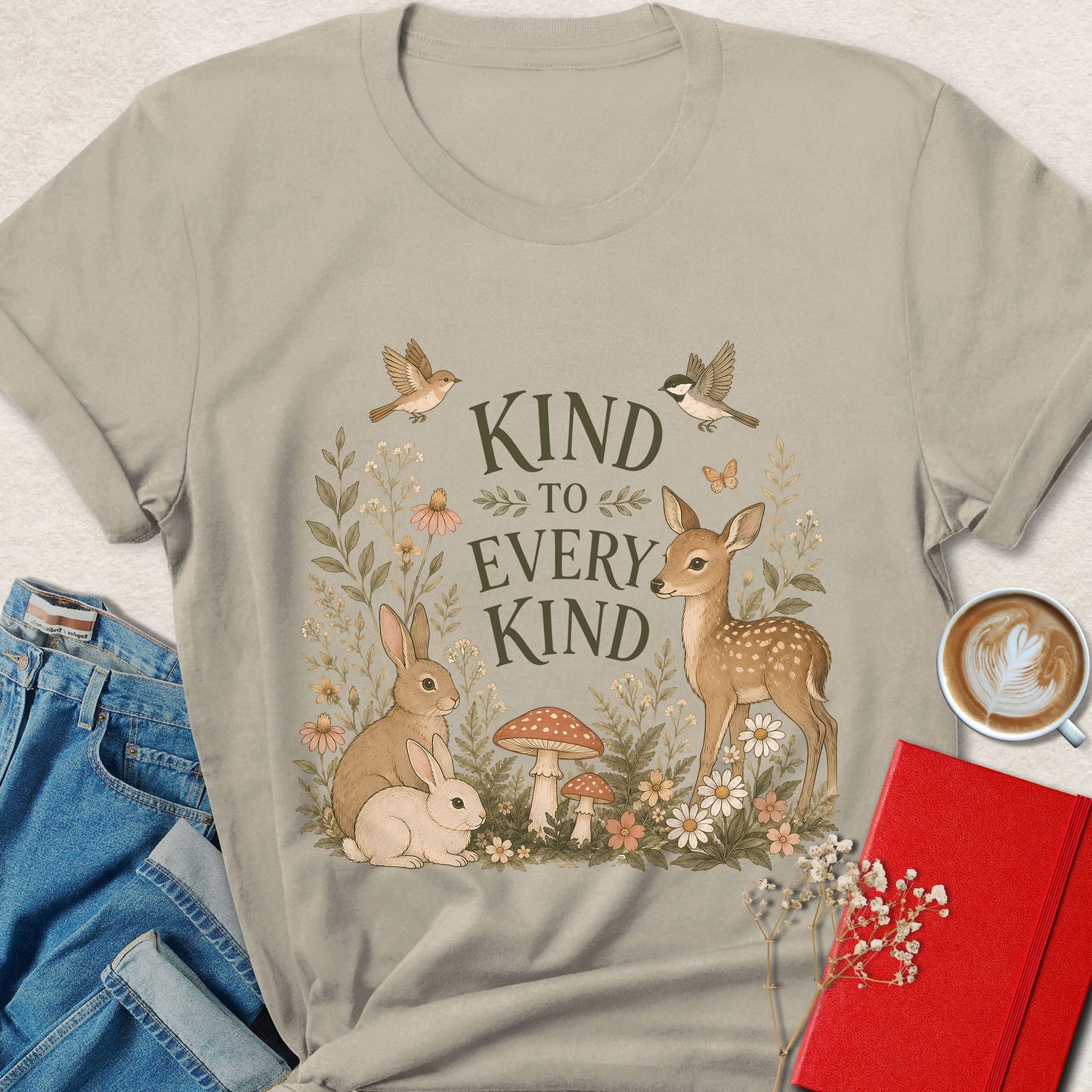 Kind To Every Kind Vegan Woodland Animal Graphic Shirt