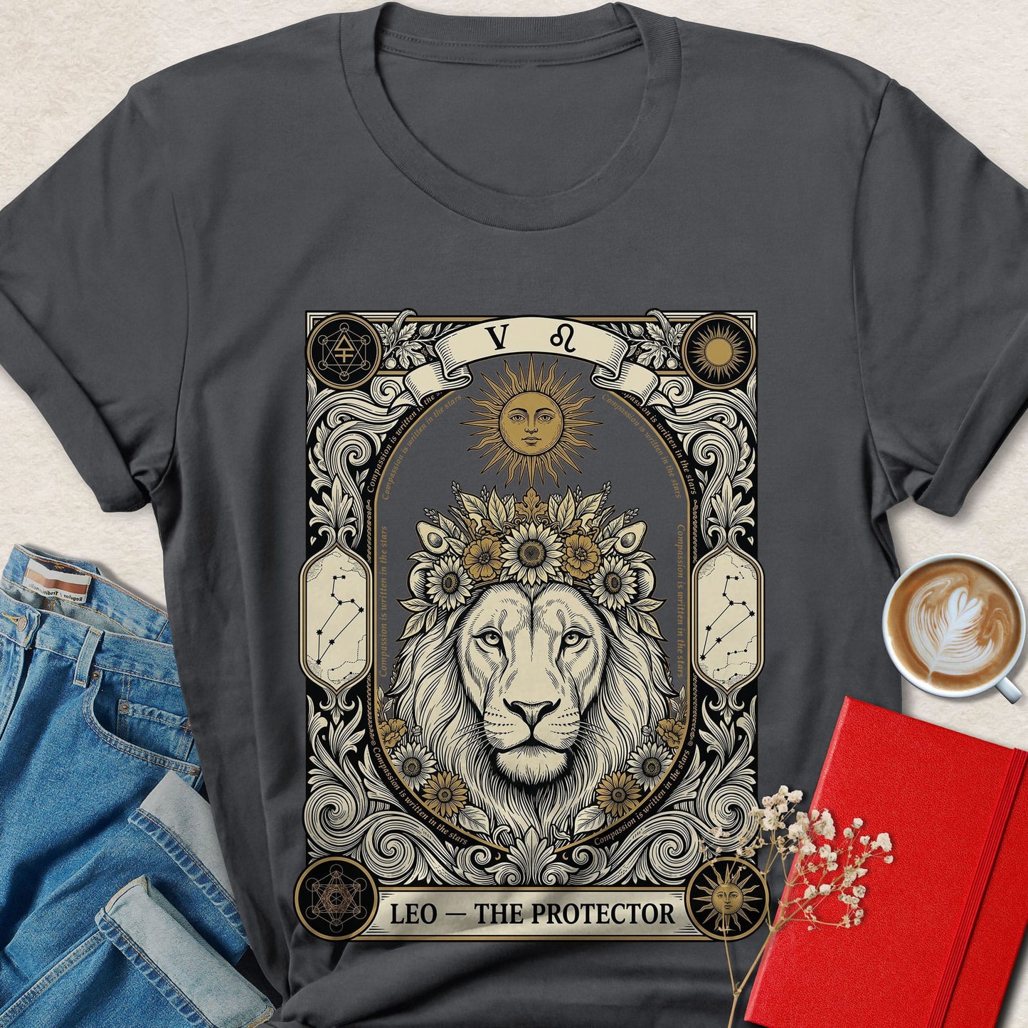 Leo Tarot Vegan Shirt Zodiac Astrology Lion Plant Based Tee