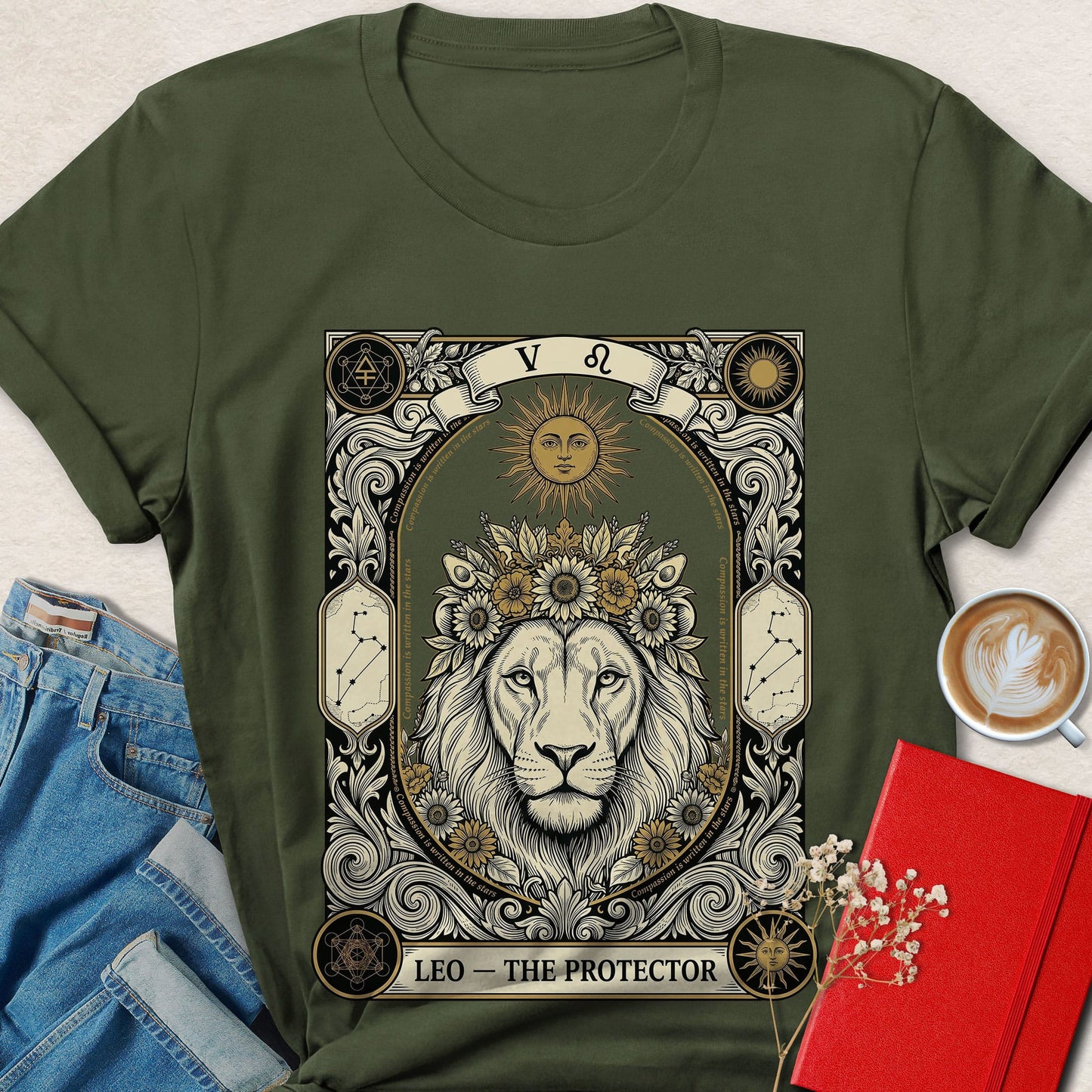 Leo Tarot Vegan Shirt Zodiac Astrology Lion Plant Based Tee