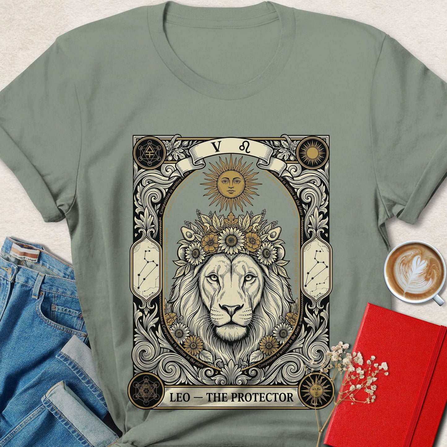 Leo Tarot Vegan Shirt Zodiac Astrology Lion Plant Based Tee